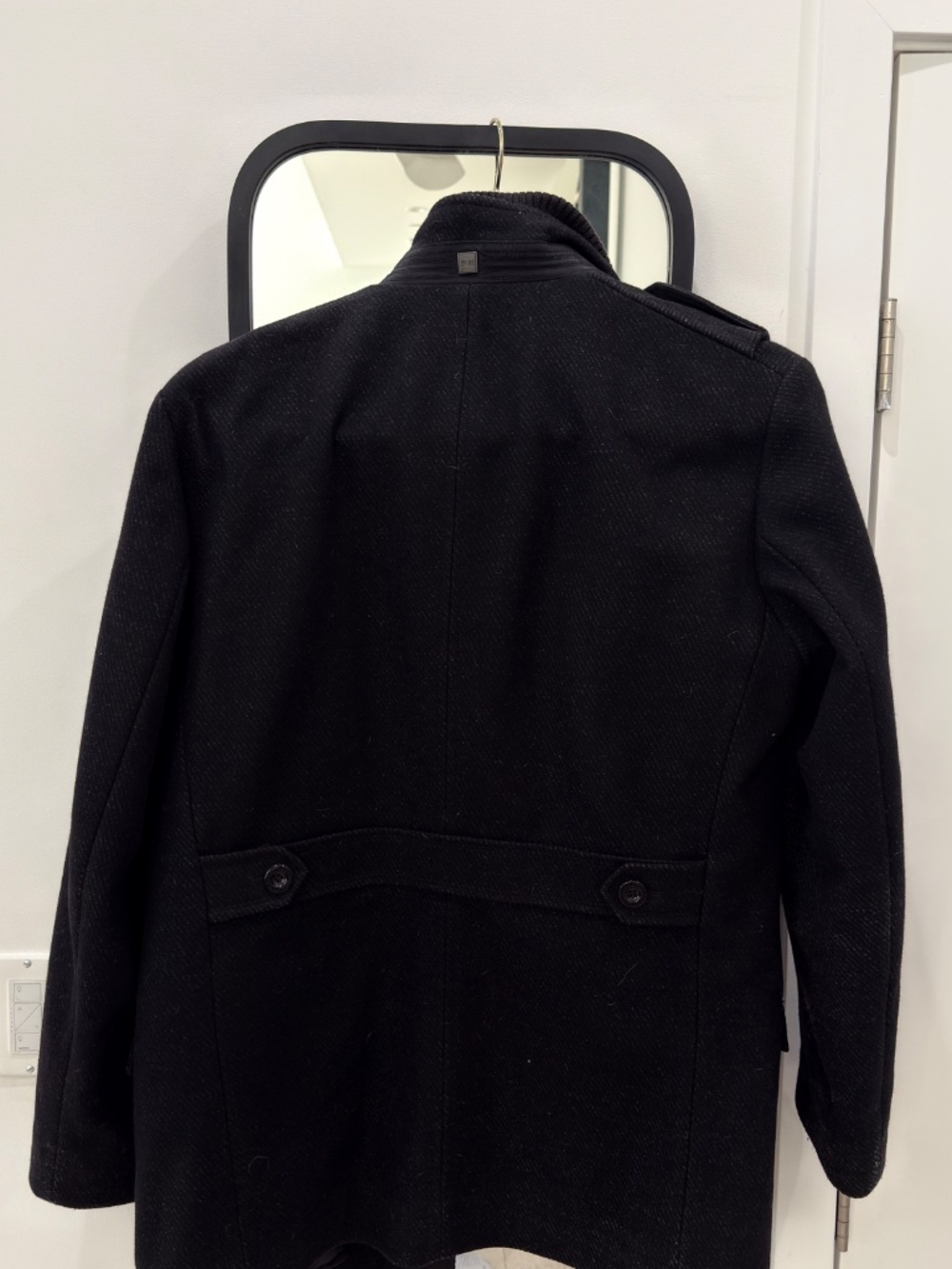 Hugo Boss Black Men's Wool Pea Coat with Stand Collar - Picture 7 of 8